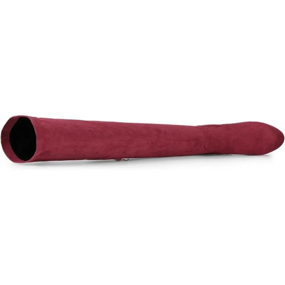 Women Burgundy Suede Chunky Heel Rounded Toe Over the Knee Thigh High Long Boots